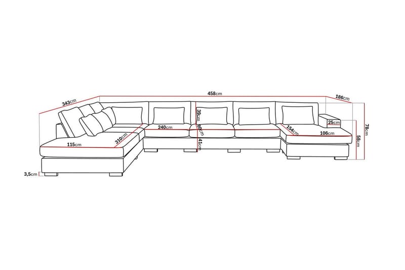 Grande Stor 7-personers U-Sofa med Divan Højre - Mørkegrå Fløjl - Møbler - Sofaer - U Sofa