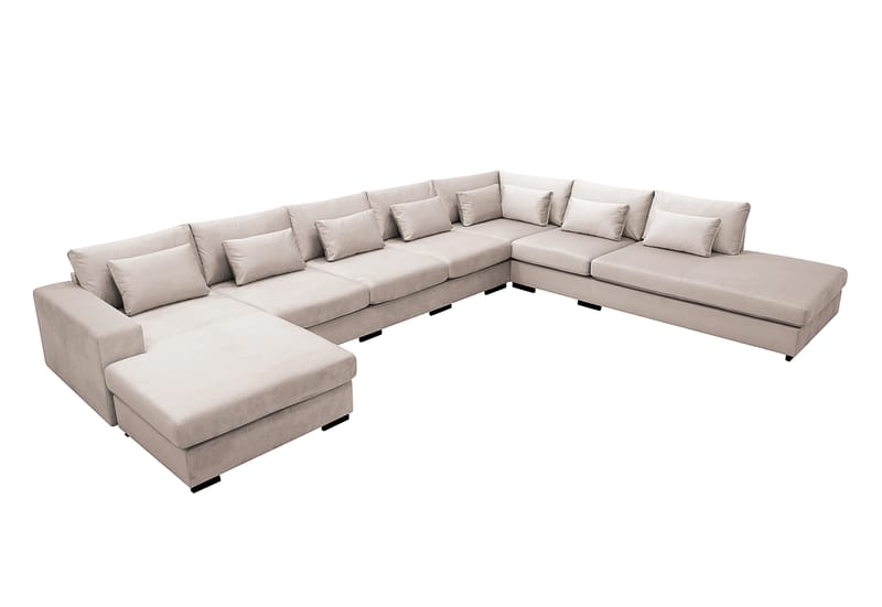 Grande Stor 7-personers U-Sofa med Divan Venstre - Beige Fløjl - Møbler - Sofaer - U Sofa