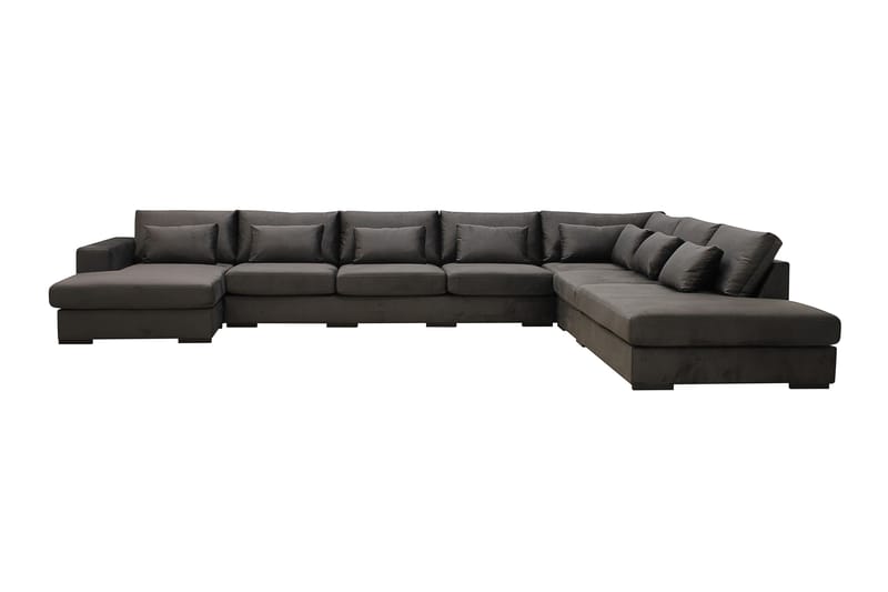 Grande Stor 7-personers U-Sofa med Divan Venstre, Mørkegrå Fløjl