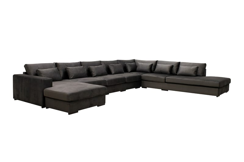 Grande Stor 7-personers U-Sofa med Divan Venstre - Mørkegrå Fløjl - Møbler - Sofaer - U Sofa