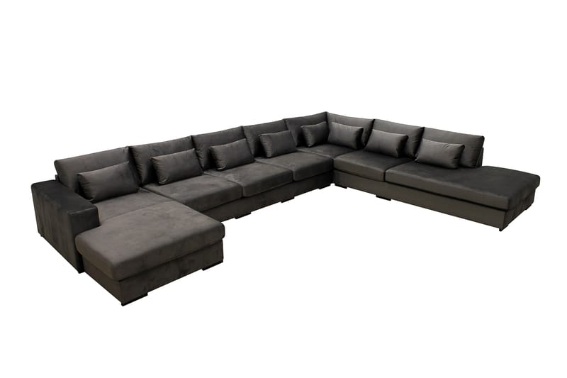 Grande Stor 7-personers U-Sofa med Divan Venstre - Mørkegrå Fløjl - Møbler - Sofaer - U Sofa