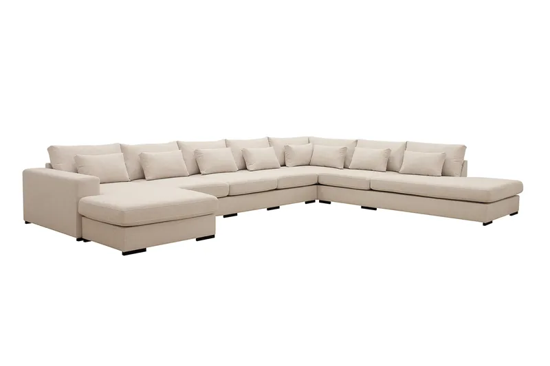 Grande Stor 7-personers U-Sofa med Divan Venstre - Beige Stof - Møbler - Sofaer - Modulsofaer - Komplet modulsofa