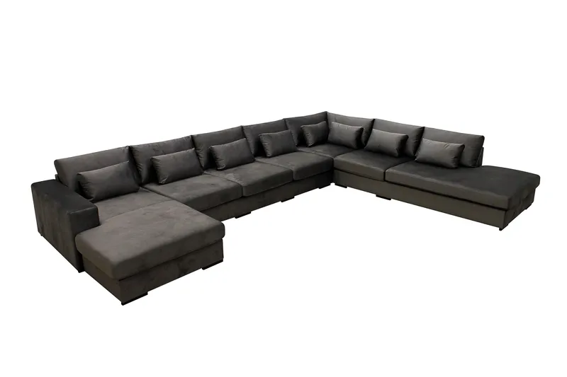 Grande Stor 7-personers U-Sofa med Divan Venstre - Mørkegrå Fløjl - Møbler - Sofaer - Velour sofaer