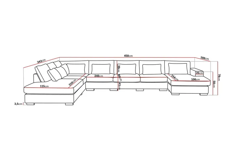 Grande Stor 7-personers U-Sofa med Divan Højre - Beige Fløjl - Møbler - Sofaer - U Sofa