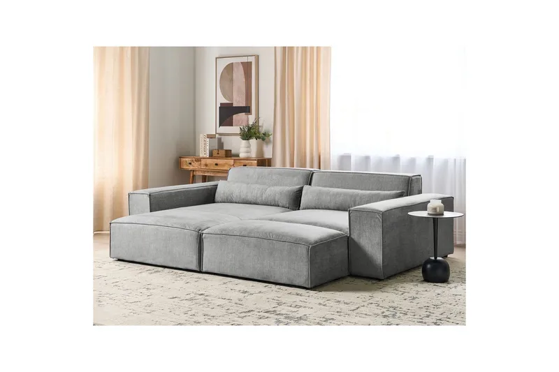 Hörnsoffa med fotpall Hellnar Grå, Högervänd NO_BRAND Grey Left-faced - Møbler - Sofaer - Sofa med chaiselong