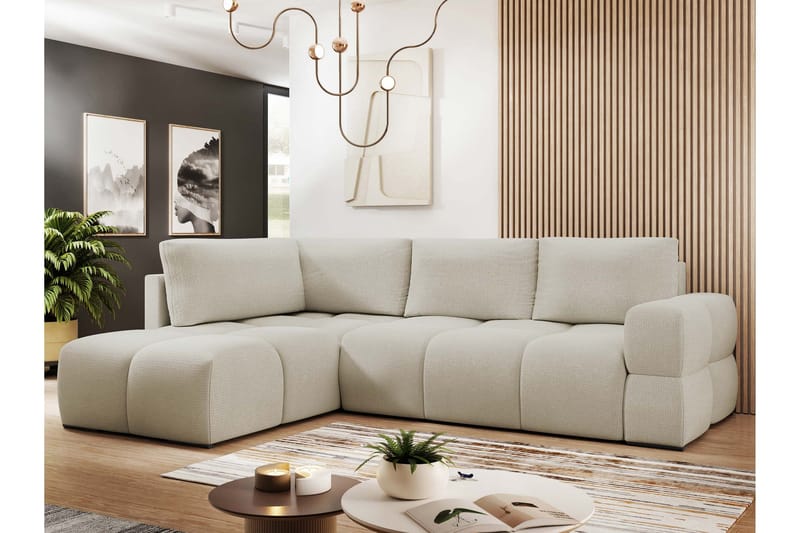 Hardam Sovesofa med Chaiselong 3-personers i Chenille - Beige - Møbler - Sofaer - Sovesofaer