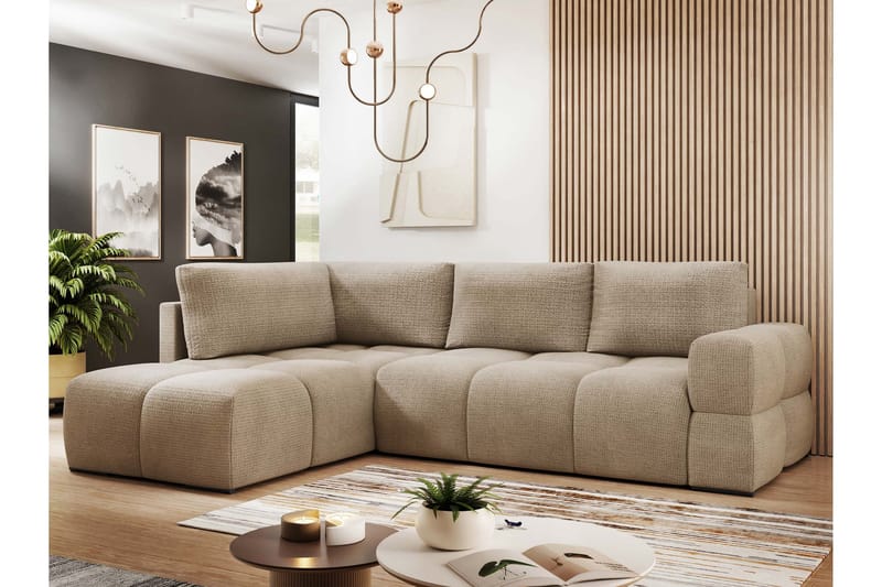 Hardam Sovesofa med Chaiselong 3-personers i Chenille - Brun - Møbler - Sofaer - Sovesofaer