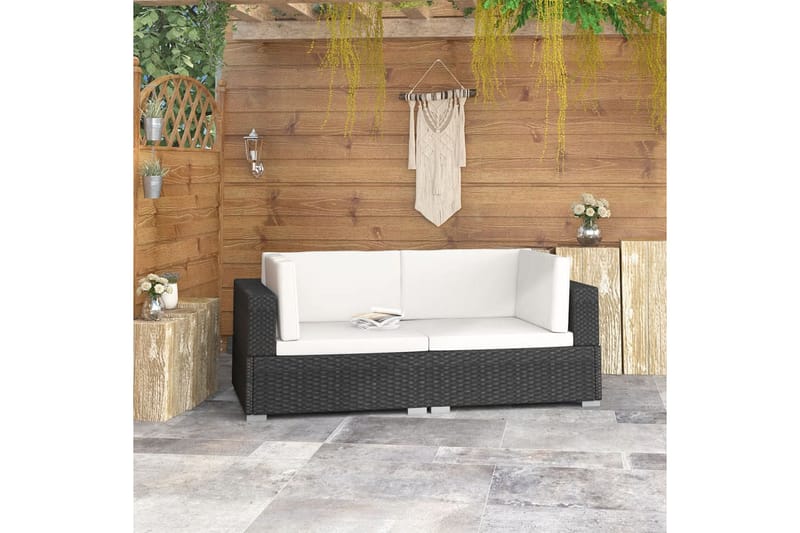 hjørnesæde til sofa med hynder 2 stk. polyrattan sort - Sort - Havemøbler - Loungemøbler - Loungesofaer