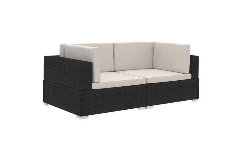 hjørnesæde til sofa med hynder 2 stk. polyrattan sort - Sort - Havemøbler - Loungemøbler - Loungesofaer
