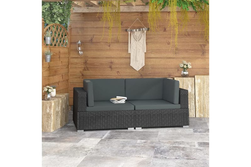 hjørnesæde til sofa med hynder 2 stk. polyrattan sort - Sort - Havemøbler - Loungemøbler - Loungesofaer