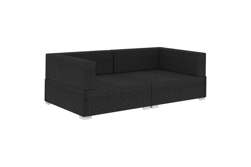 hjørnesæde til sofa med hynder 2 stk. polyrattan sort - Sort - Havemøbler - Loungemøbler - Loungesofaer