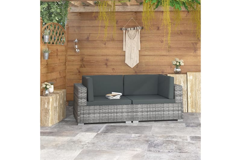 hjørnesæde til sofa med hynder 2 stk. polyrattan grå - Grå - Havemøbler - Loungemøbler - Loungesofaer