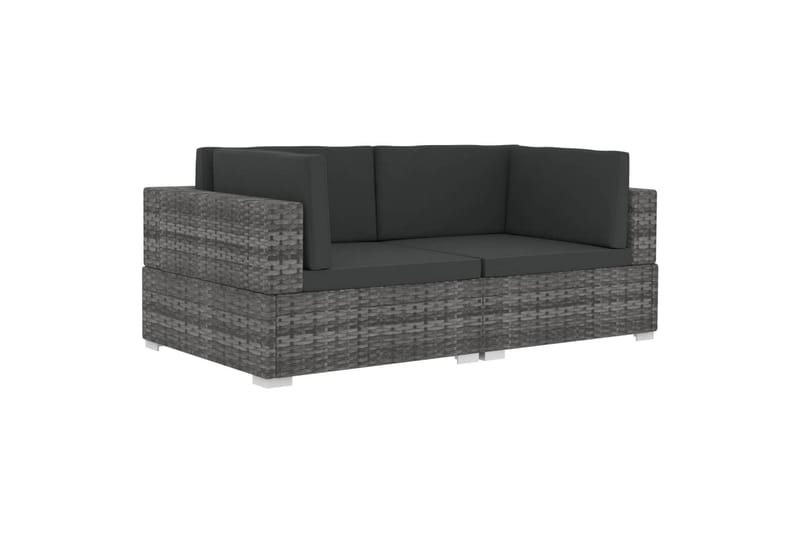 hjørnesæde til sofa med hynder 2 stk. polyrattan grå - Grå - Havemøbler - Loungemøbler - Loungesofaer