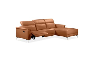 Hjørnesofa 3-personers Lund Cognac, Læder/PU, Højre manuel liggestol - Cognac, Læder/PU, Højre manuel liggestol - Møbler - Sofaer - Lædersofaer