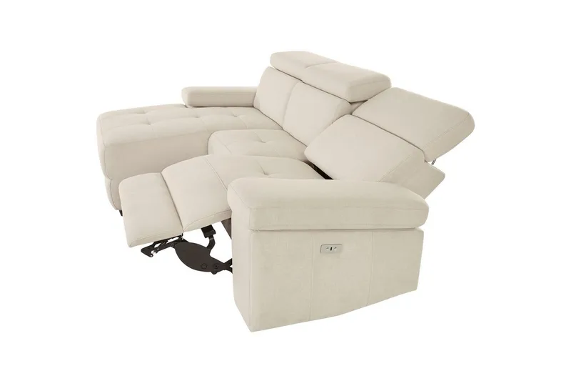 Hjørnesofa 3-personers Rayland Hvid, Søndagsstof, Venstre Elektrisk Tilbagelæner - Hvid, Søndagsstof, Venstre Elektrisk Tilbagelæner - Møbler - Sofaer - Recliner sofaer