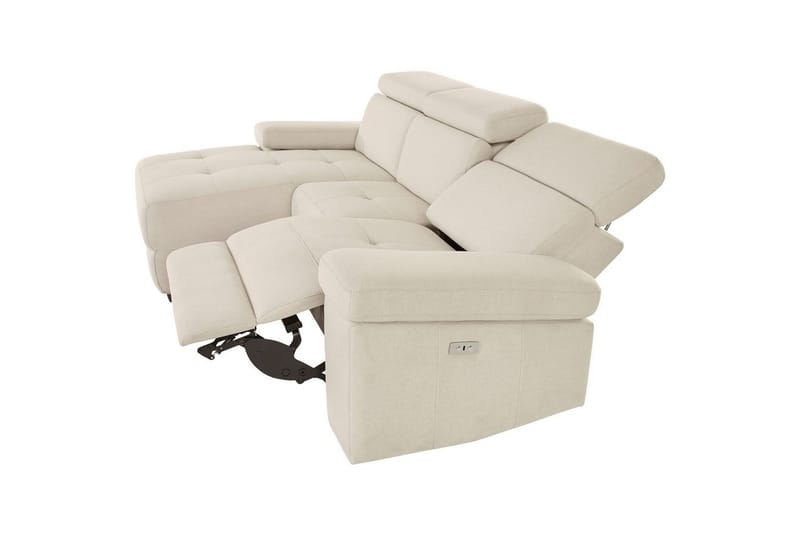 Hjørnesofa 3-personers Rayland Hvid, Søndagsstof, Venstre Elektrisk Tilbagelæner - Hvid, Søndagsstof, Venstre Elektrisk Tilbagelæner - Møbler - Sofaer - Recliner sofaer