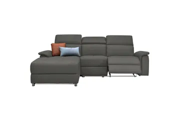 Hjørnesofa 3-personers Pareli Grå, Læder/PU, Venstre Manuel Tilbagelæner - Grå, Læder/PU, Venstre Manuel Tilbagelæner - Møbler - Sofaer - Lædersofaer