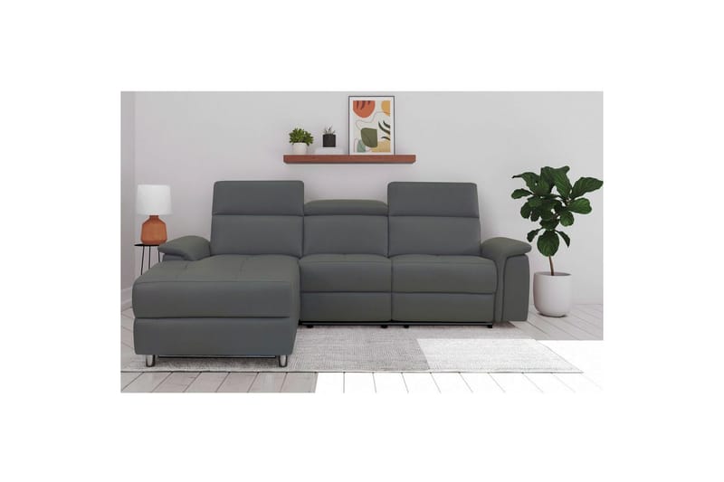 Hjørnesofa 3-personers Pareli Grå, Læder/PU, Venstre Manuel Tilbagelæner - Grå, Læder/PU, Venstre Manuel Tilbagelæner - Møbler - Sofaer - Lædersofaer