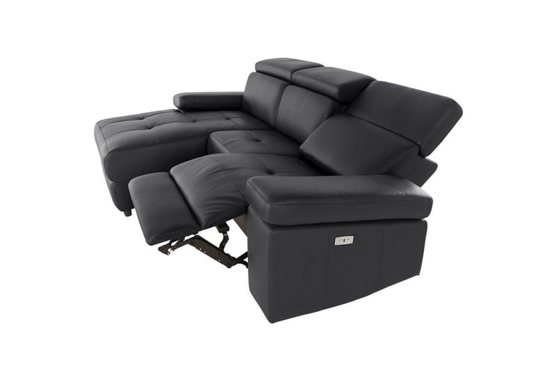 Hjørnesofa 3-personers Rayland Sort, PU, Venstre Elektrisk Tilbagelæner - Sort, PU, Venstre Elektrisk Tilbagelæner - Møbler - Sofaer - Lædersofaer