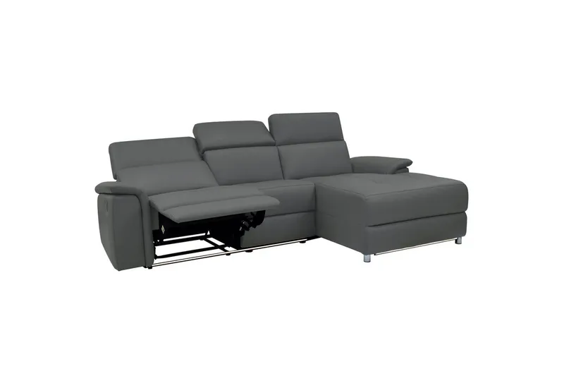 Hjørnesofa 3-personers Pareli Grå, Læder/PU, Højre elektrisk liggestol - Grå, Læder/PU, Højre elektrisk liggestol - Møbler - Sofaer - Lædersofaer