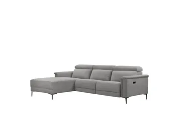 Hjørnesofa 3-personers Lund Lys Grå, Belfast stof, Venstre Elektrisk Tilbagelæner