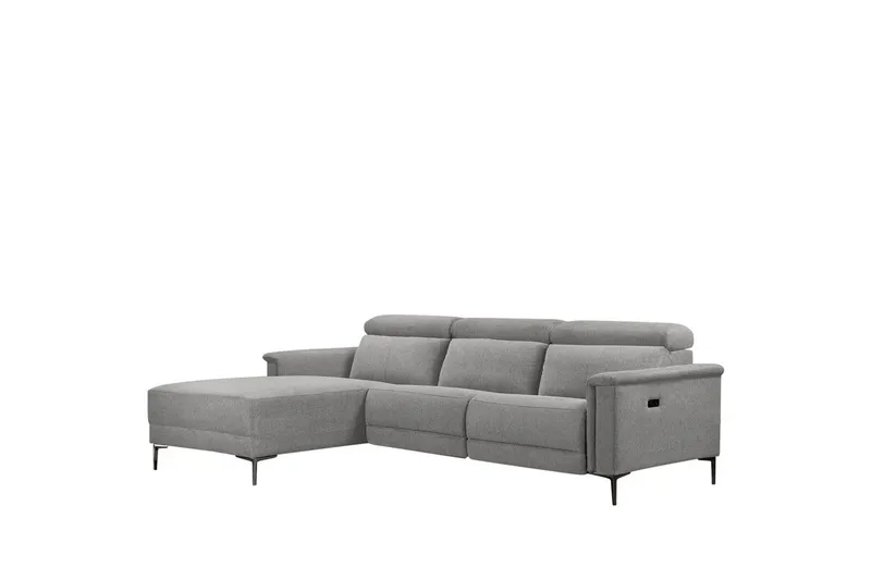 Hjørnesofa 3-personers Lund Lys Grå, Belfast stof, Venstre Elektrisk Tilbagelæner - Lys Grå, Belfast stof, Venstre Elektrisk Tilbagelæner - Møbler - Sofaer - Recliner sofaer