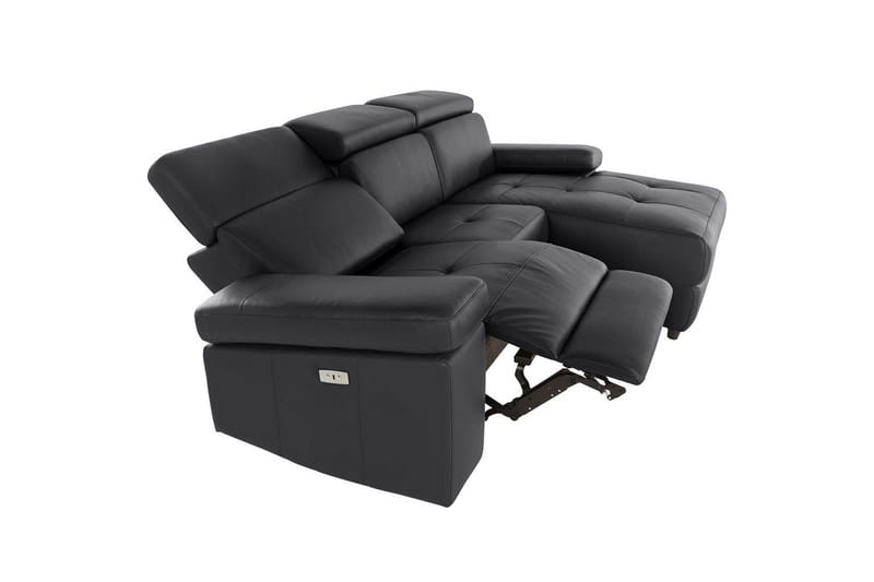 Hjørnesofa 3-personers Rayland Sort, PU, Højre elektrisk liggestol - Sort, PU, Højre elektrisk liggestol - Møbler - Sofaer - Lædersofaer