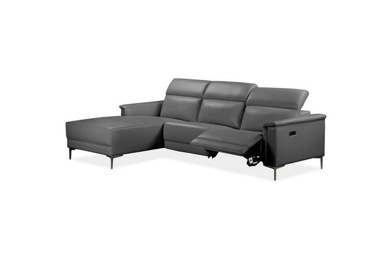 Hjørnesofa 3-personers Lund Grå, PU, Venstre Elektrisk Tilbagelæner - Grå, PU, Venstre Elektrisk Tilbagelæner - Møbler - Sofaer - Lædersofaer