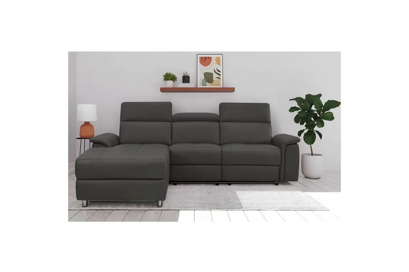 Hjørnesofa 3-personers Pareli Brun, PU, Venstre Elektrisk Tilbagelæner - Brun, PU, Venstre Elektrisk Tilbagelæner - Møbler - Sofaer - Lædersofaer