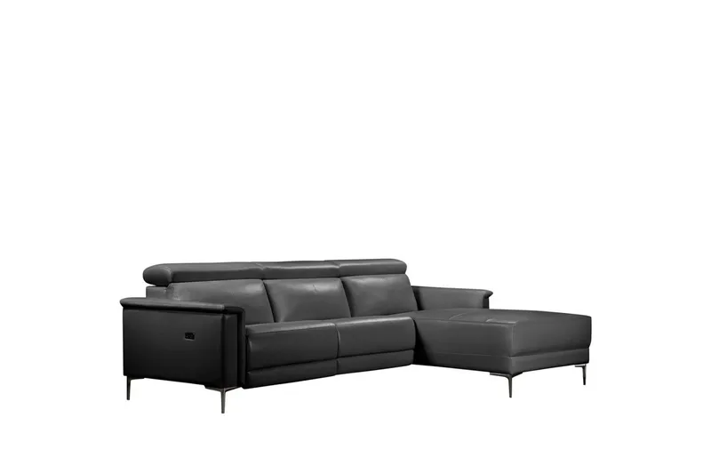Hjørnesofa 3-personers Lund Sort, Læder/PU, Højre elektrisk liggestol - Sort, Læder/PU, Højre elektrisk liggestol - Møbler - Sofaer - Lædersofaer