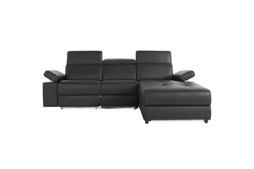 Hjørnesofa 3-personers Rayland Sort, PU, Højre manuel liggestol - Sort, PU, Højre manuel liggestol - Møbler - Sofaer - Lædersofaer