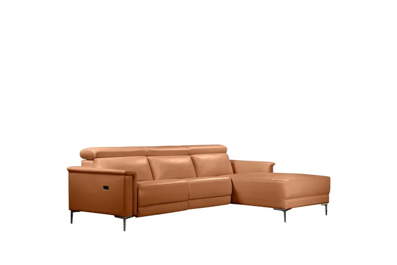 Hjørnesofa 3-personers Lund Cognac, PU, Højre elektrisk liggestol, Cognac, PU, Højre elektrisk liggestol