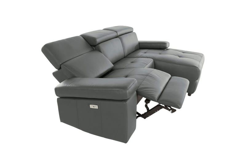 Hjørnesofa 3-personers Rayland Grå, PU, Højre elektrisk liggestol - Grå, PU, Højre elektrisk liggestol - Møbler - Sofaer - Lædersofaer