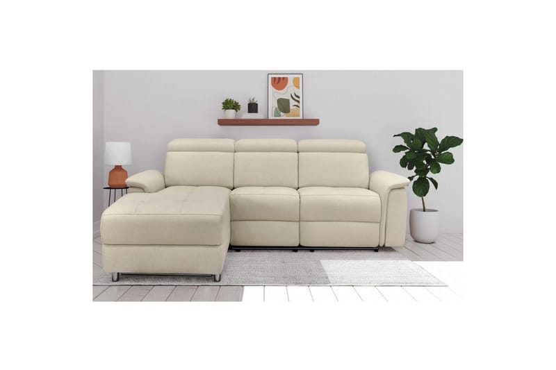 Hjørnesofa 3-personers Pareli Hvid, Søndagsstof, Venstre Manuel Tilbagelæner - Hvid, Søndagsstof, Venstre Manuel Tilbagelæner - Møbler - Sofaer - Recliner sofaer