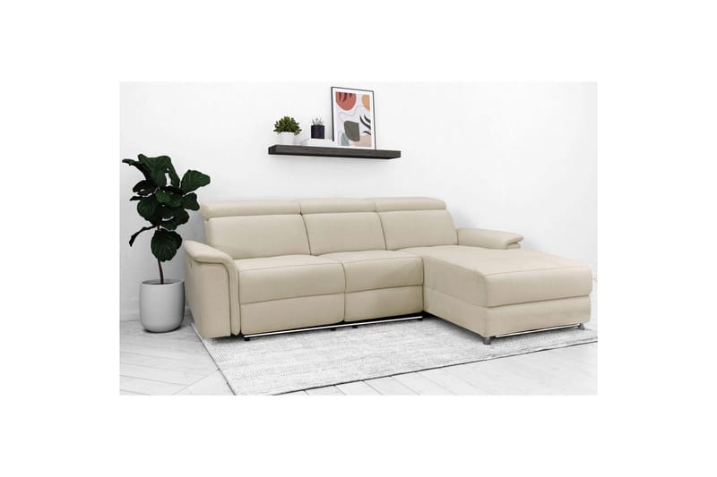 Hjørnesofa 3-personers Pareli Hvid, Sandstof, Højre elektrisk liggestol - Hvid, Sandstof, Højre elektrisk liggestol - Møbler - Sofaer - Recliner sofaer