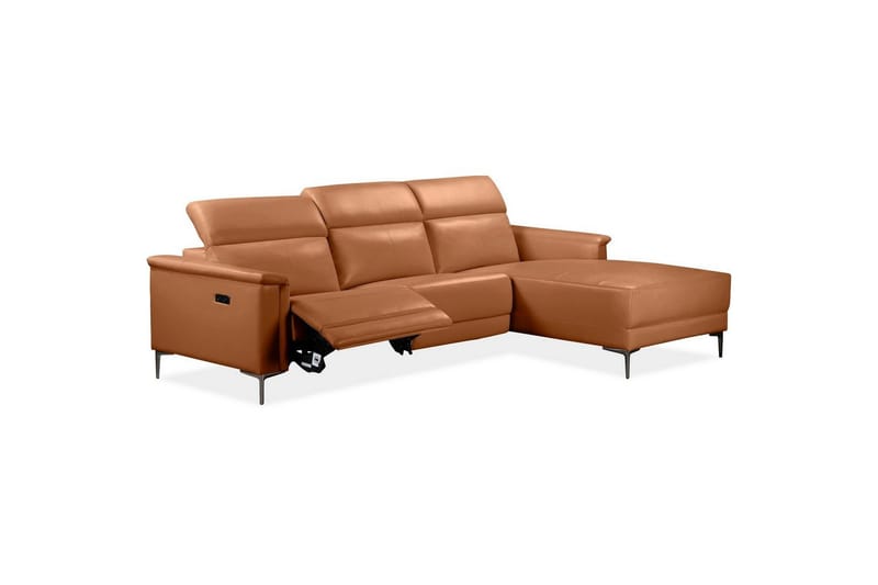Hjørnesofa 3-personers Lund Cognac, PU, Højre elektrisk liggestol - Cognac, PU, Højre elektrisk liggestol - Møbler - Sofaer - Lædersofaer