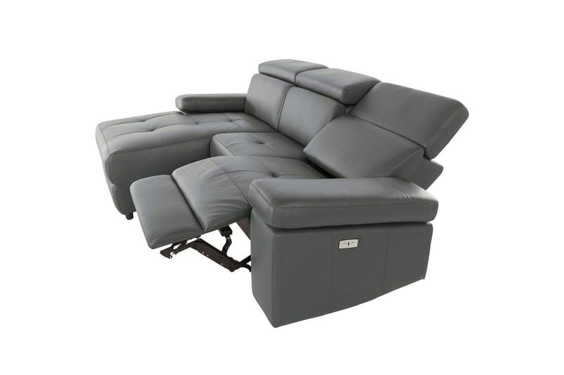 Hjørnesofa 3-personers Rayland Grå, PU, Venstre Elektrisk Tilbagelæner - Grå, PU, Venstre Elektrisk Tilbagelæner - Møbler - Sofaer - Lædersofaer