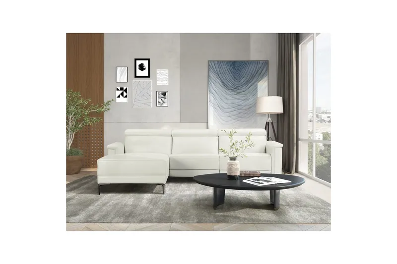 Hjørnesofa 3-personers Lund Creme, PU, Venstre Elektrisk Tilbagelæner - Creme, PU, Venstre Elektrisk Tilbagelæner - Møbler - Sofaer - Lædersofaer