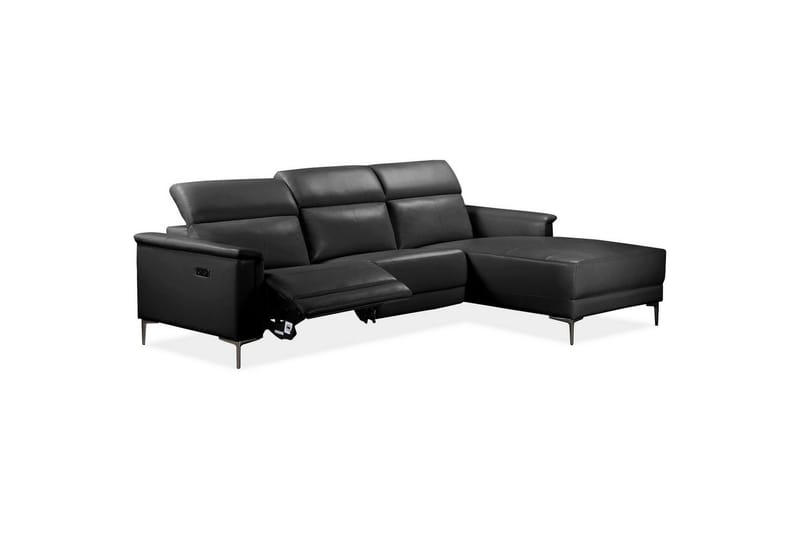 Hjørnesofa 3-personers Lund Sort, PU, Højre elektrisk liggestol - Sort, PU, Højre elektrisk liggestol - Møbler - Sofaer - Lædersofaer