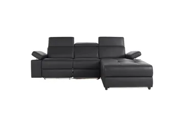 Hjørnesofa 3-personers Rayland Sort, Læder/PU, Højre manuel liggestol - Sort, Læder/PU, Højre manuel liggestol - Møbler - Sofaer - Lædersofaer