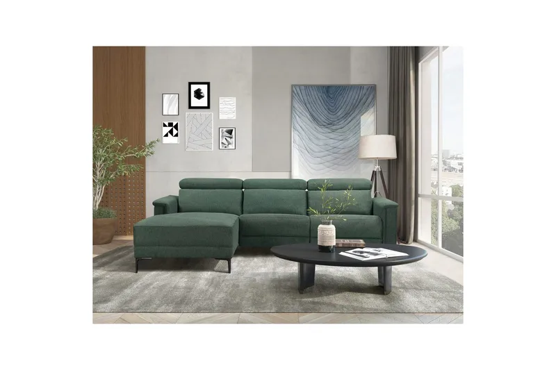 Hjørnesofa 3-personers Lund Mørkegrøn, Belfast stof, Venstre Manuel Tilbagelæner - Mørkegrøn, Belfast stof, Venstre Manuel Tilbagelæner - Møbler - Sofaer - Recliner sofaer