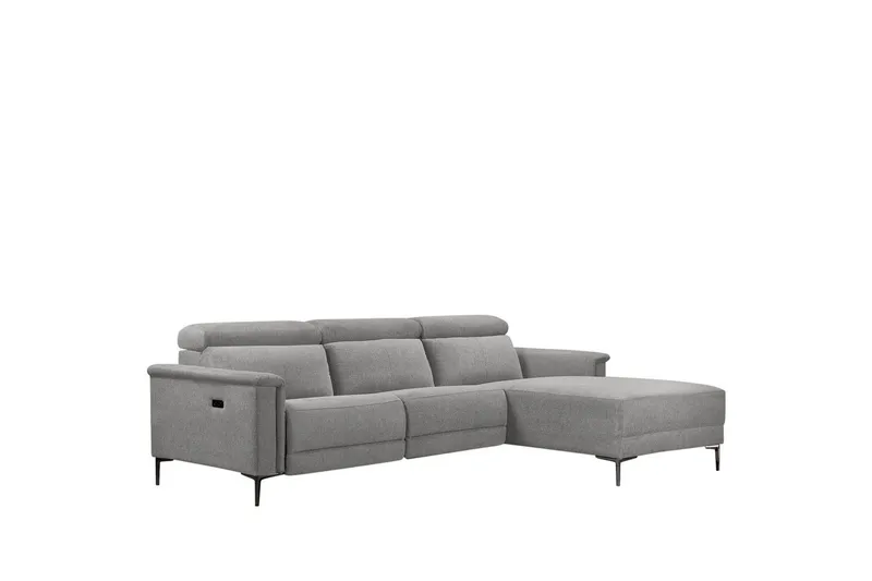 Hjørnesofa 3-personers Lund Lys Grå, Belfast stof, Højre elektrisk liggestol, Lys Grå, Belfast stof, Højre elektrisk liggestol