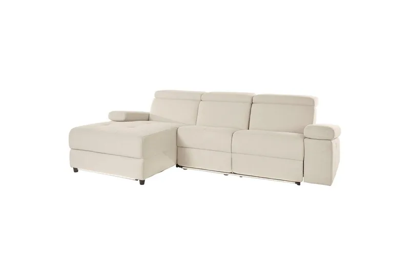 Hjørnesofa 3-personers Rayland Hvid, Søndagsstof, Venstre Elektrisk Tilbagelæner - Hvid, Søndagsstof, Venstre Elektrisk Tilbagelæner - Møbler - Sofaer - Recliner sofaer