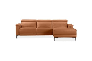 Hjørnesofa 3-personers Lund Cognac, Læder/PU, Højre manuel liggestol - Cognac, Læder/PU, Højre manuel liggestol - Møbler - Sofaer - Lædersofaer