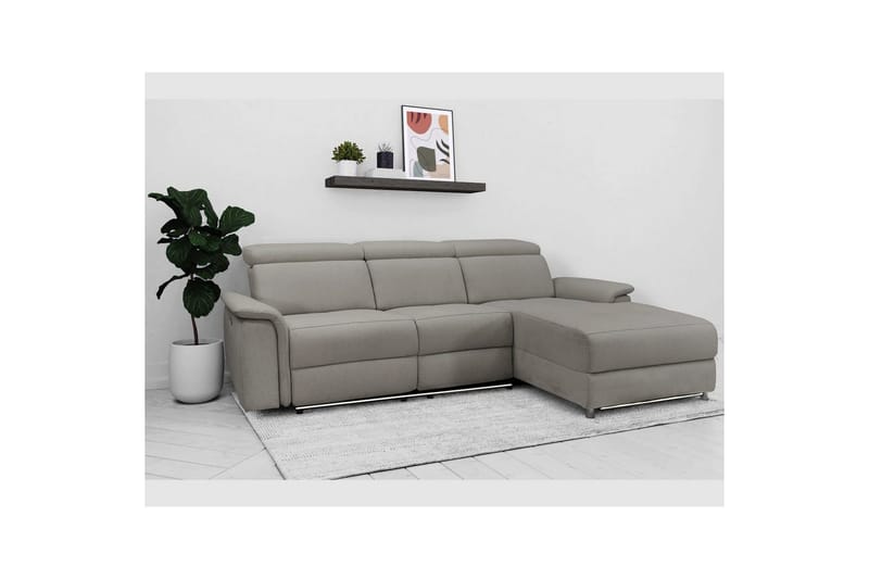 Hjørnesofa 3-personers Pareli Grå, Søndagsstof, Højre elektrisk liggestol - Grå, Søndagsstof, Højre elektrisk liggestol - Møbler - Sofaer - Recliner sofaer