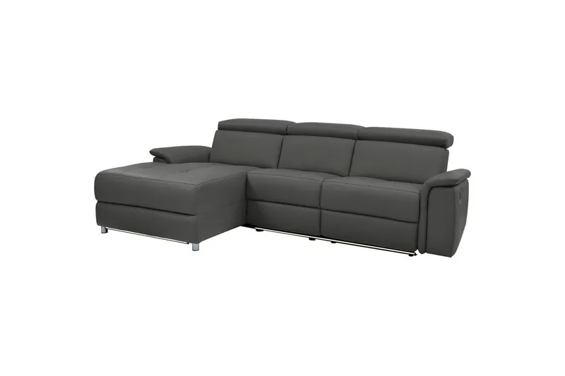 Hjørnesofa 3-personers Pareli Sort, PU, Venstre Elektrisk Tilbagelæner - Sort, PU, Venstre Elektrisk Tilbagelæner - Møbler - Sofaer - Lædersofaer