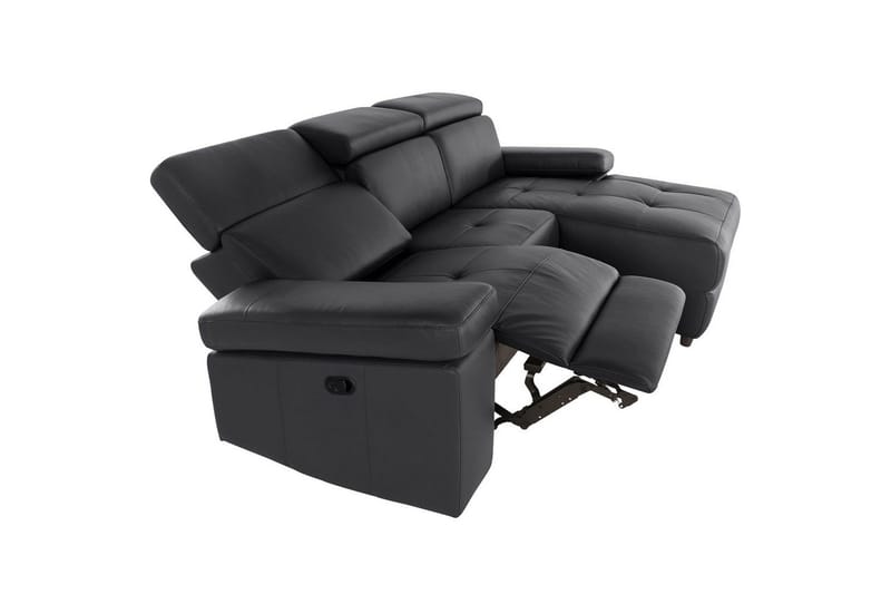 Hjørnesofa 3-personers Rayland Sort, PU, Højre manuel liggestol - Sort, PU, Højre manuel liggestol - Møbler - Sofaer - Lædersofaer