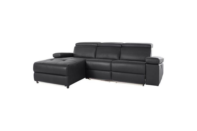 Hjørnesofa 3-personers Rayland Sort, PU, Venstre Elektrisk Tilbagelæner, Sort, PU, Venstre Elektrisk Tilbagelæner