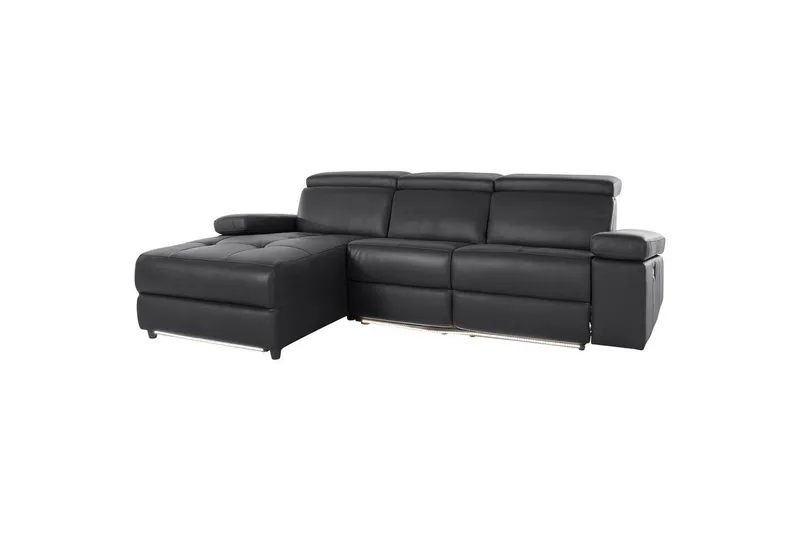 Hjørnesofa 3-personers Rayland Sort, PU, Venstre Elektrisk Tilbagelæner - Sort, PU, Venstre Elektrisk Tilbagelæner - Møbler - Sofaer - Lædersofaer