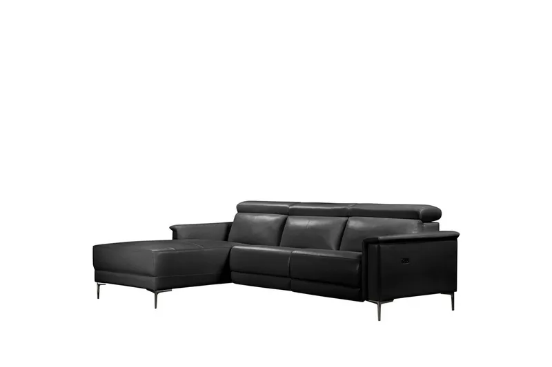 Hjørnesofa 3-personers Lund Sort, PU, Venstre Elektrisk Tilbagelæner, Sort, PU, Venstre Elektrisk Tilbagelæner